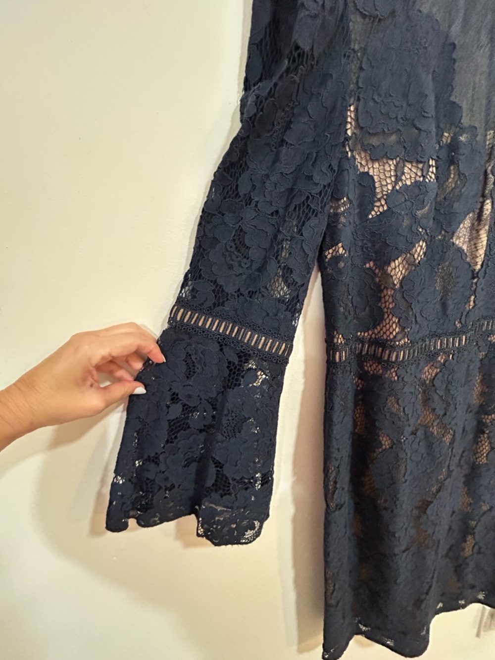 Tadashi Shoji Navy Floral Lace Bell-Sleeve Dress - Picture 4 of 11